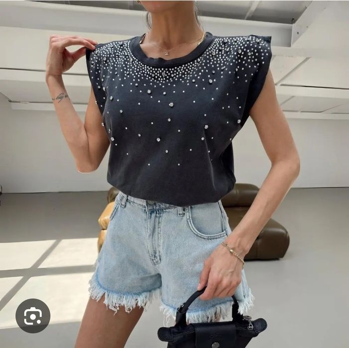 ZARA тениска с кристали сваровски S-38