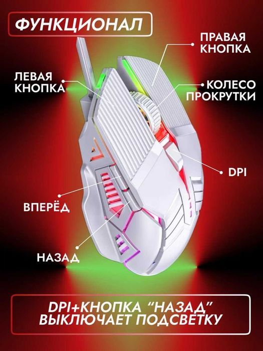 Sichqoncha kompyuter o'yini uchun, simli, yoritilgan