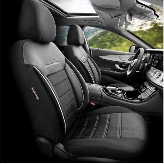 Луксозна тапицерия OTOM текстил с еко кожа COMFORT LINE Design – Черна с бял шев