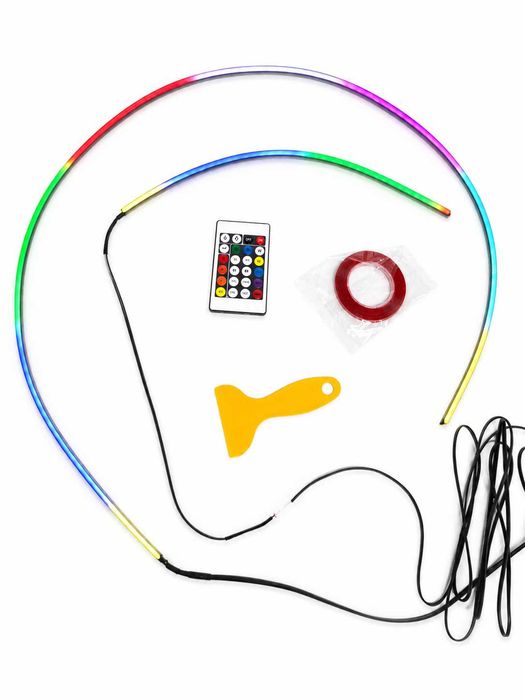 Kit 2 benzi LED auto Symphony RGB LED, lumini ambientale acrilice , efect curcubeu, Bluetooth, USB, 110 cm + 35 cm