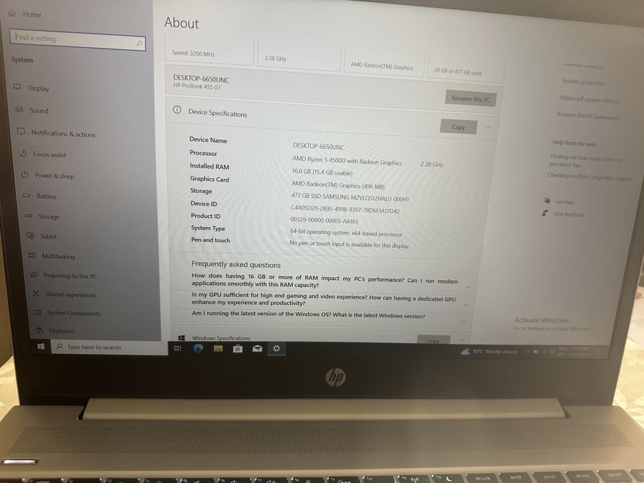Hp , probook 455,G7 , 512 ssd ,16 gb ram