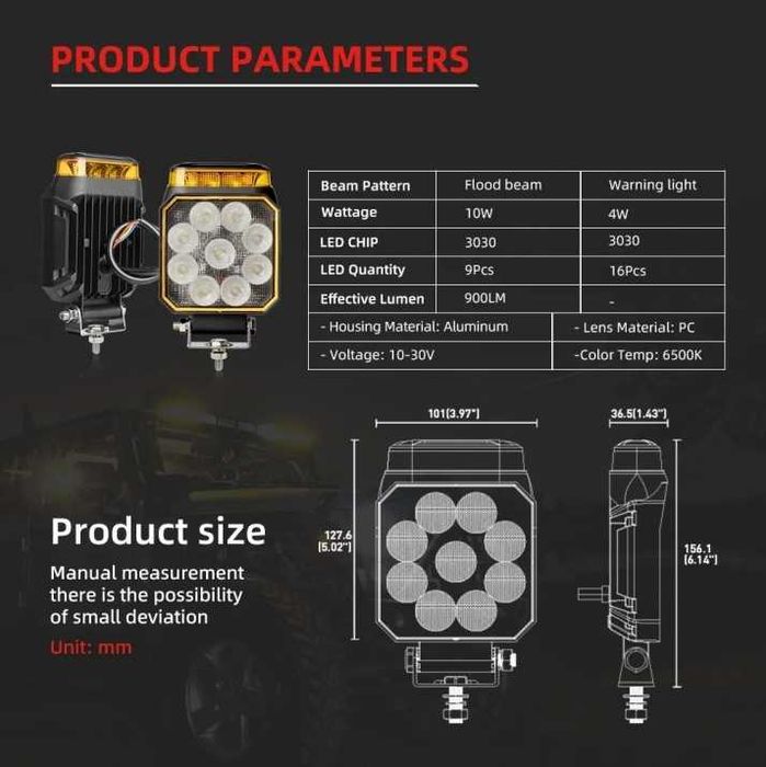 90W LED Халоген Диоден Фар с Аварийна Светлина Блиц Маяк Боен Фар
