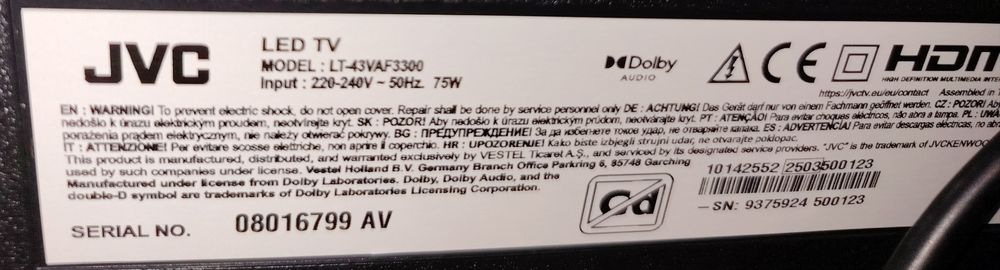 Телевизор JVC, 43 инча, Smart, LED, модел :LT-43VAF3300, много запазен с една година остатъчна гаранция.