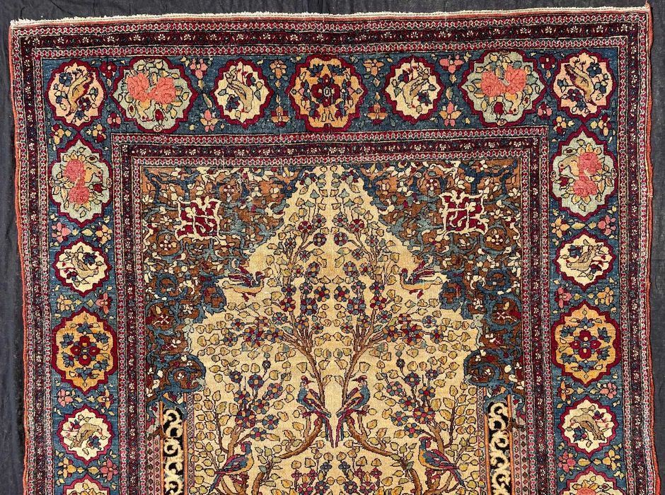 covor antic rugaciune persan Iran Isfahan gradina paradisului flori