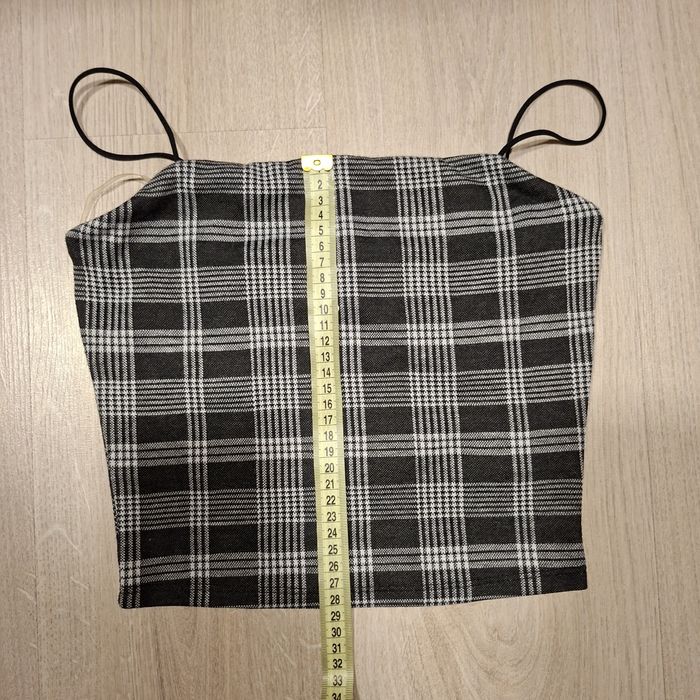 Дамски кариран комплект - пола и потник S - като нов