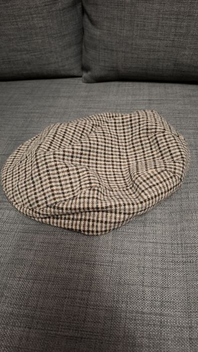 Palarie/Basca maro in carouri, cu piele ecolagica, marimea 60