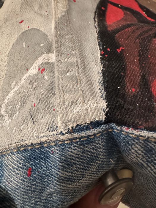 Geacă denim XL pictată manual Scarface / Tony Montana – unicat streetwear