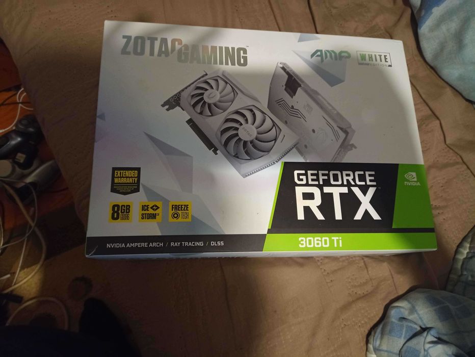 Placa Video Zotac RTX 3060 TI AMP White Edition LHR Defecta, pentru piese si are Vram Samsung noi pe ea