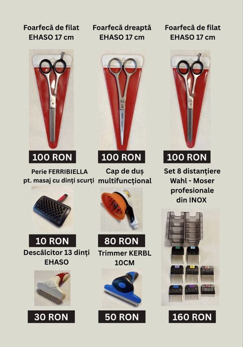 Kit complet grooming / toaletare canină – Heiniger Saphir, masă grooming, uscător profesional, distantiere Wahl - Moser, foarfeci EHASO