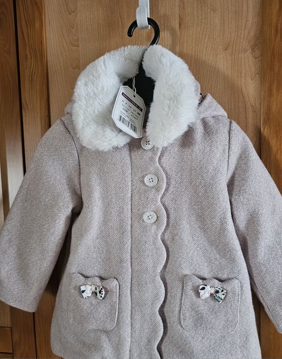 Детское пальто шерстяной бежево-розовое на 86 рост