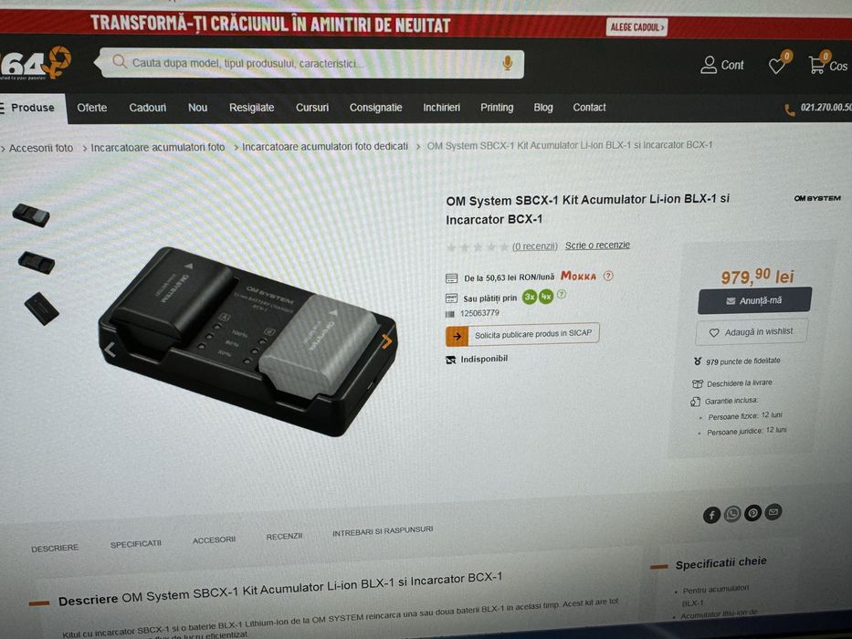 OM System SBCX-1 Kit Acumulator Li-ion BLX-1 si Incarcator BCX-1