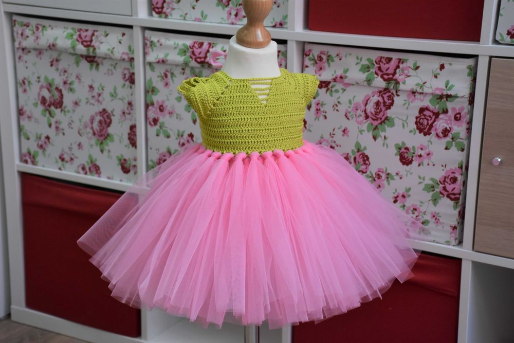 Rochita printesa tutu cu top crosetat manual, marime 3-6luni