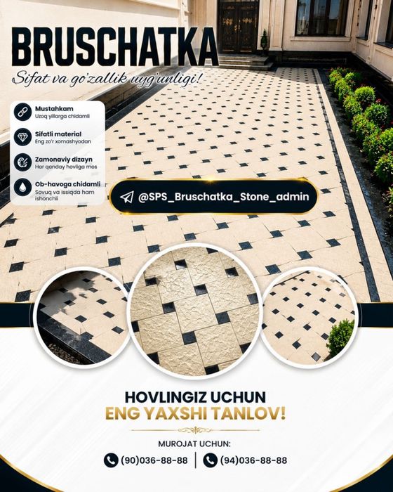 Premium Dizayn va Yuqori Sifat: Tabiiy Toshdan Bruschatkalar!