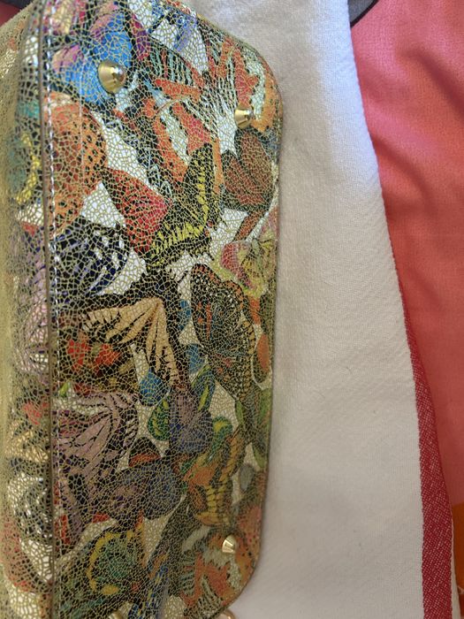 Rucsac alb piele si geanta miulticolora