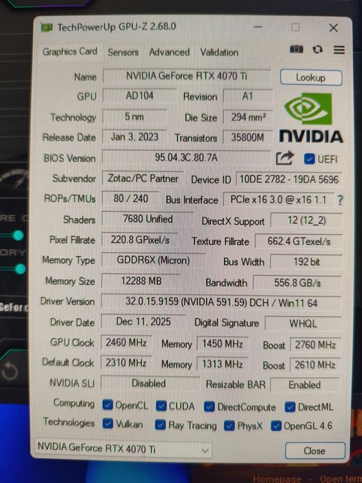 Видеокарта rtx 4070ti 12gb