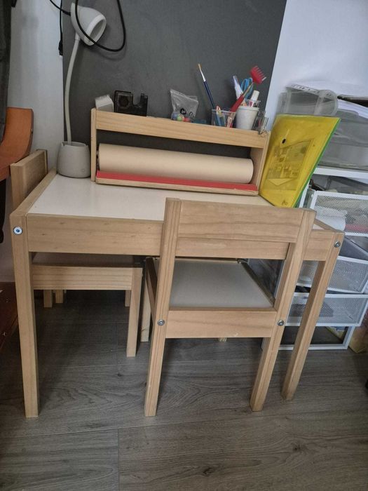 Masa pentru copii + 2 scaune, alb/pin