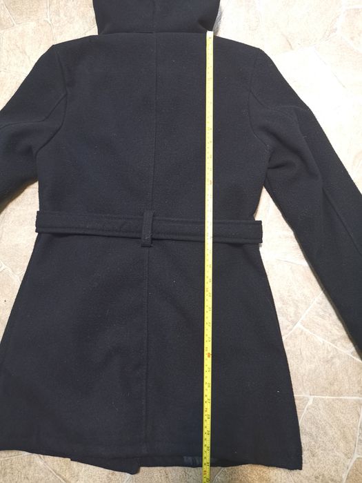 Palton negru elegant, cu cordon, M, de damă
