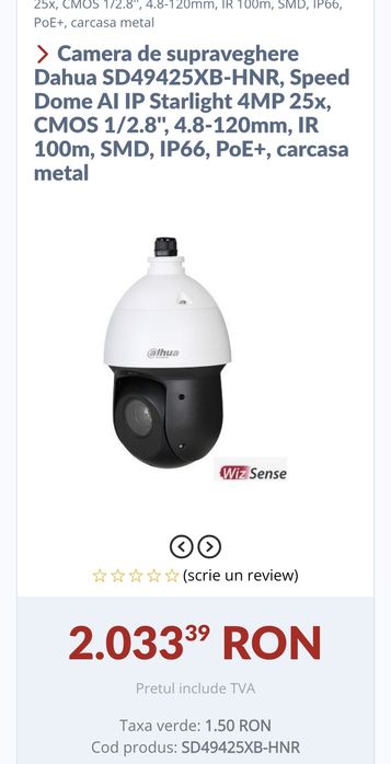 Vand camere Speed Dome IP 4MP 25X IR100m Starlight AI Dahua SD49425XB-