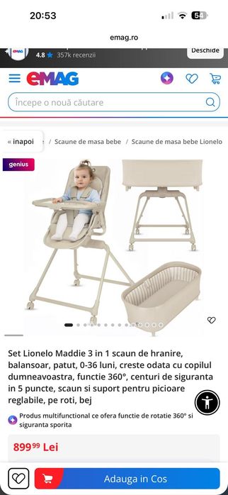 Set multifunctional cu patut sezlong si scaun de masa Lionelo Maddie Sigilat