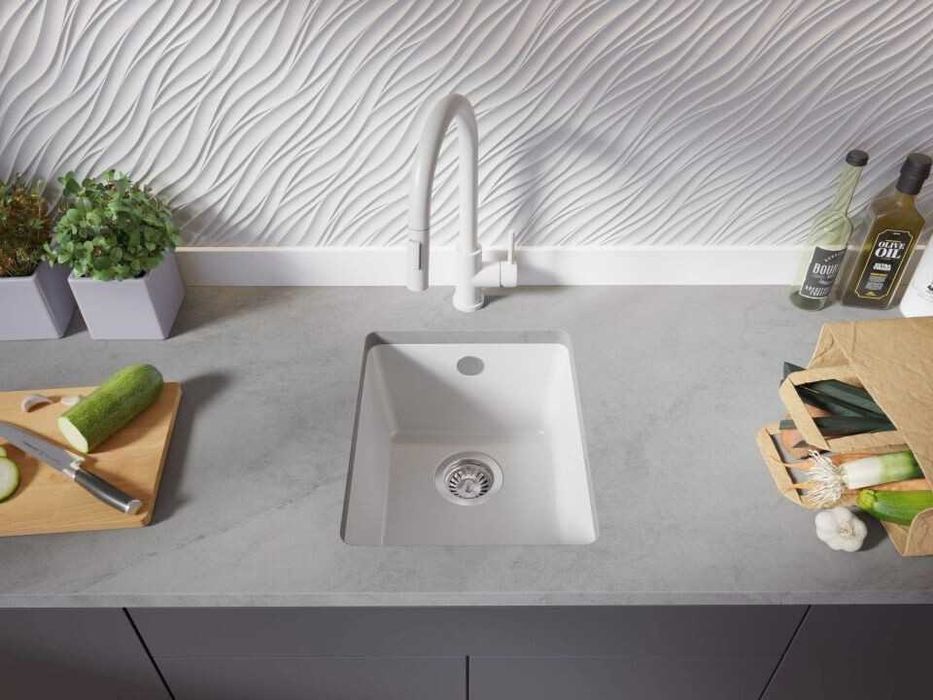 Бяла кухненска мивка за вграждане под плот Венеция 50 XL 460x440 мм