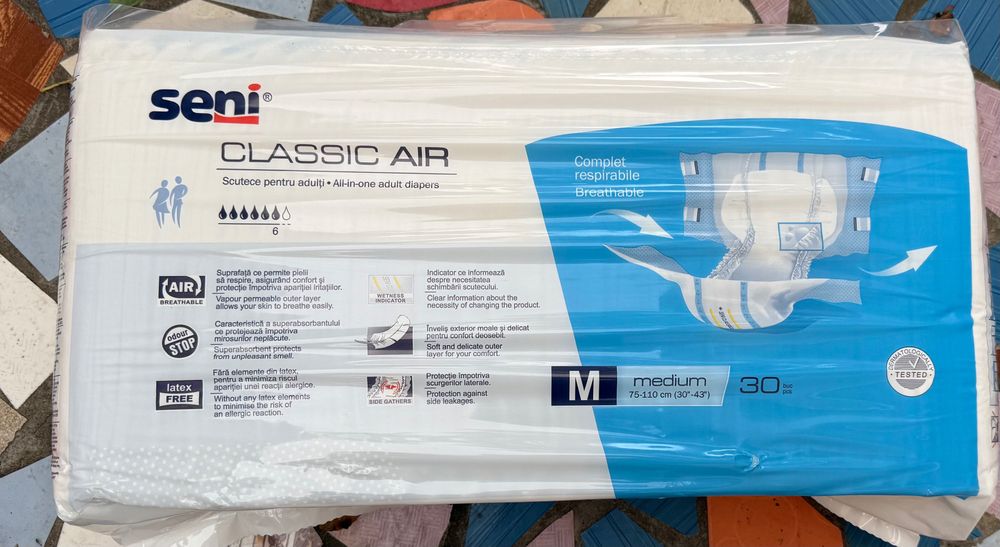 10 pachete scutece pentru adulți Seni Classic Air, mărimea M – noi, sigilate