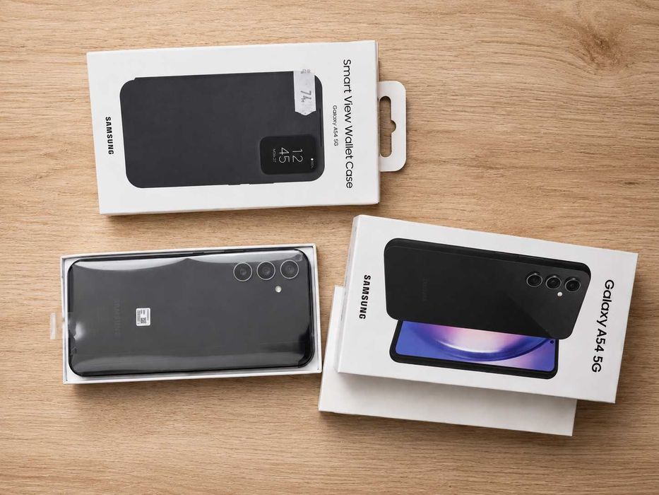 НОВ Samsung Galaxy A54 5G 256 GB + Оригинален калъф Smart View Wallet Case (Пълен комплект)