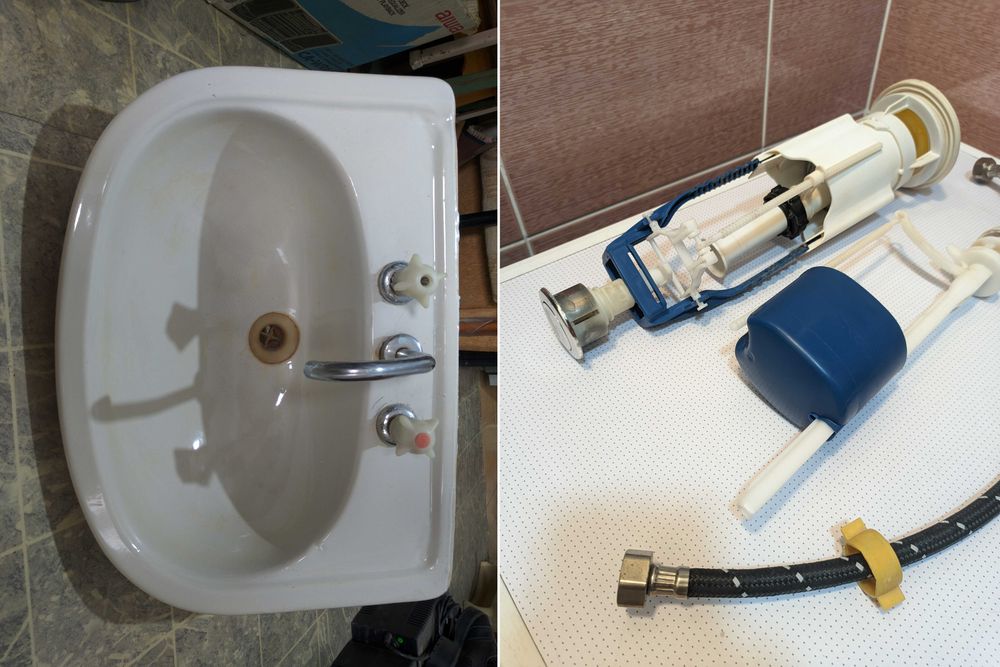 Раковина, умывальник. Rakovina. Детали, клапан, арматура, шланг.