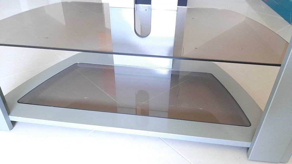 Suport (stand) TV Samsung, 3 etaje fixe, argintiu, lemn/sticla, nou