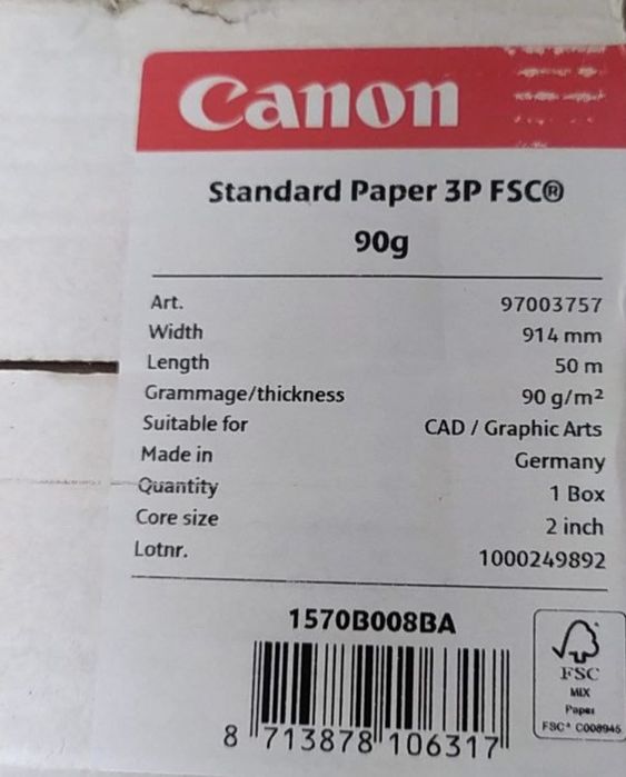 Рулонная бумага для плоттера Canon CAD ST.Pap.90g