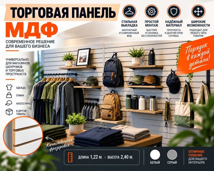 Торговая панель МДФ и пластик с пазами для магазина