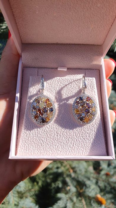 Cercei unicat Aur 14 kt cu Diamante Naturale si Fancy 6.42 ct