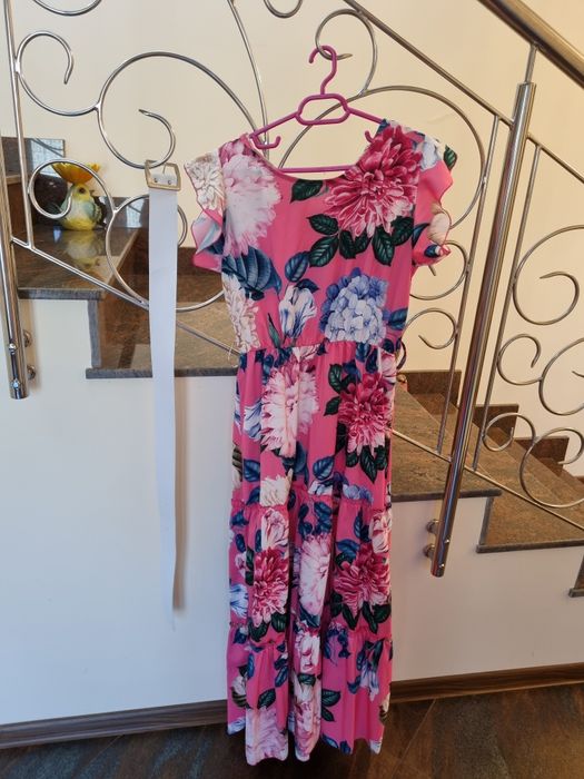 Rochie Starshiners lunga roz fucsia cu imprimeu floral, de vară M-L