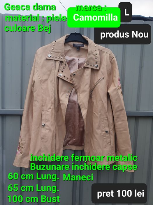 Geaca piele bej / L / Nou