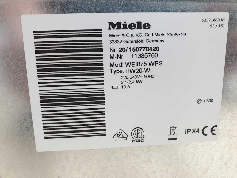 Miele 1600rpm 9кг Wi-Fi TwinDos Подсветка Пералня Миеле 12м Гаранция