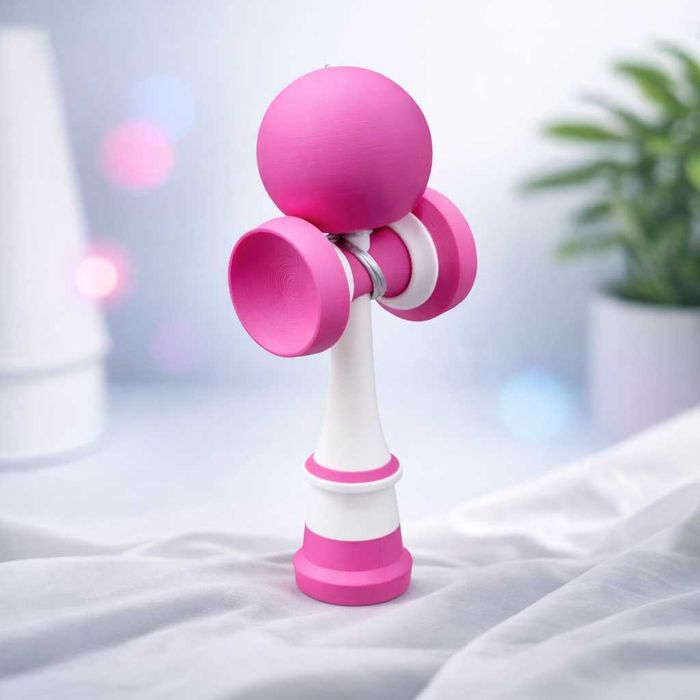 Kendama printata 3D, jucarie de indemanare si coordonare, Alb-Magenta