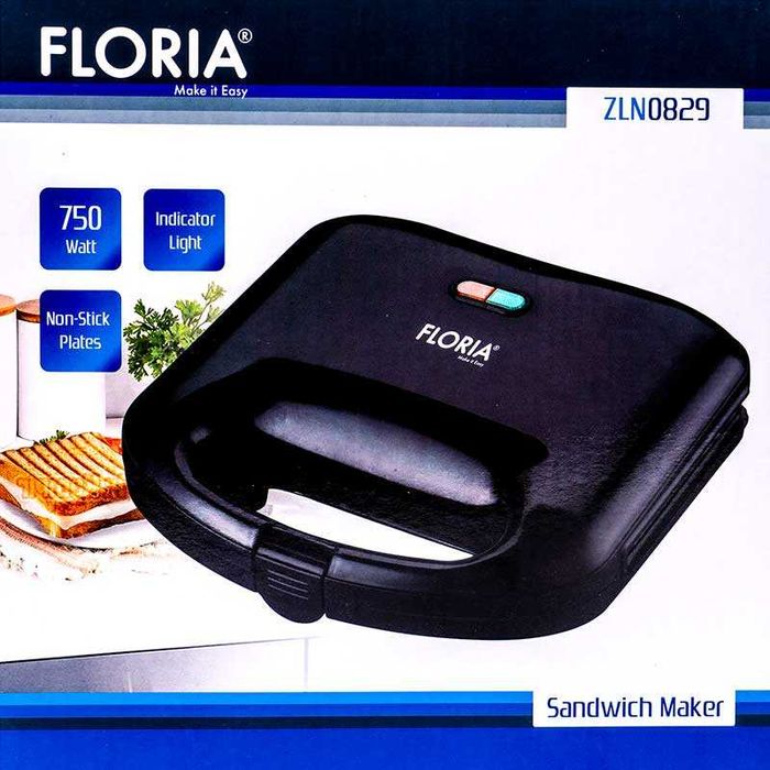 Затварящ се тостер за сандвичи 750 W грил плоча, незалепващо покритие