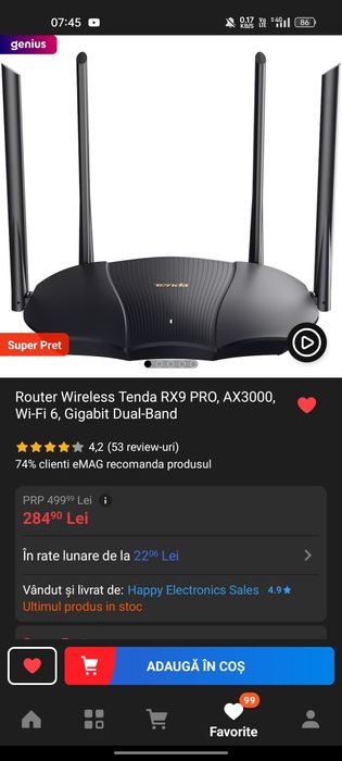 Vand Router Wireless Tenda RX9 PRO, AX3000, Wi-Fi 6, Gigabit Dual-Band