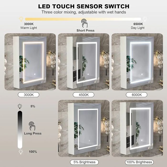 Голям Размер Огледало с интелигентно LED осветление и шкаф с 2рафта