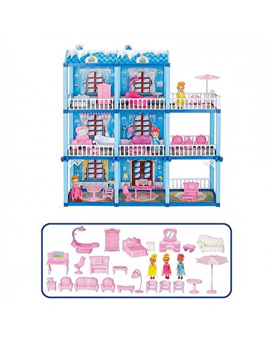 Голяма къща за кукли на 3 етажа с мебели и аксесоари – 162 части