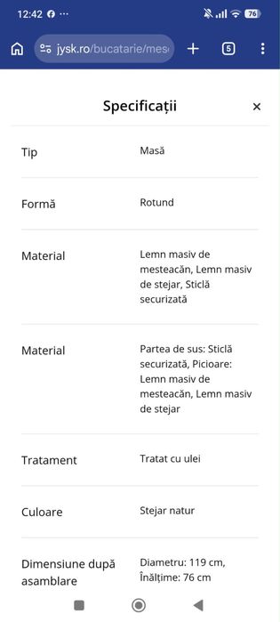 Masa rotunda sticla Jysk