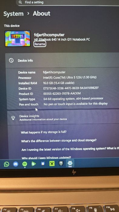 Laptop HP   elite book 640 14 inch g11