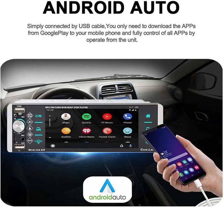 Player auto cu android auto/carplay wireless display 5.1"