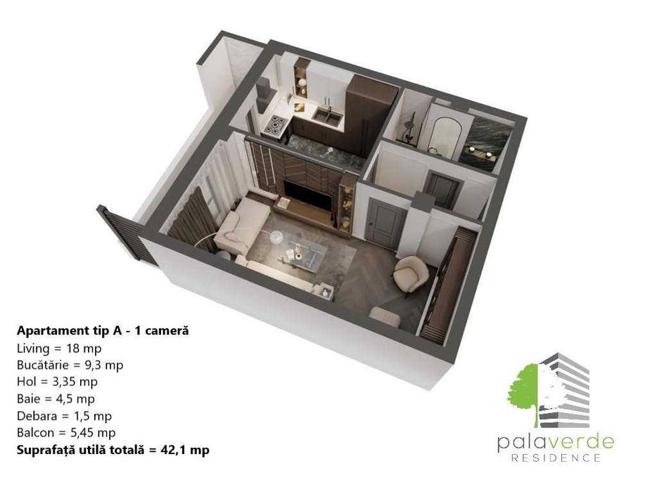 Ultimul apartament cu 1 camera, D, NICOLINA - 42.1 mp