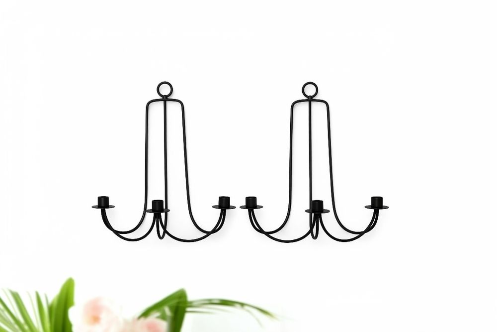 Suporți lumânări perete, set 2 buc, oțel, 43×38 cm