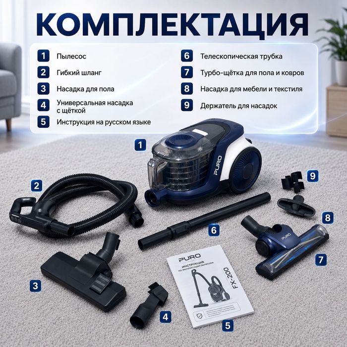 Пылесос Puro FX-200 бело-синий