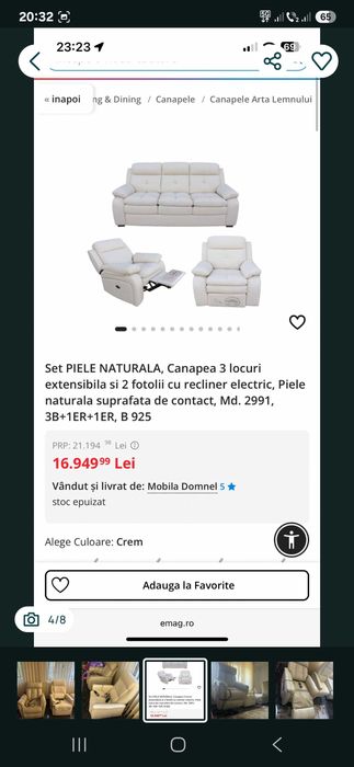 Fotoliu electric tv piele naturala an 2018 2 buc ca nou la 1/3 pret