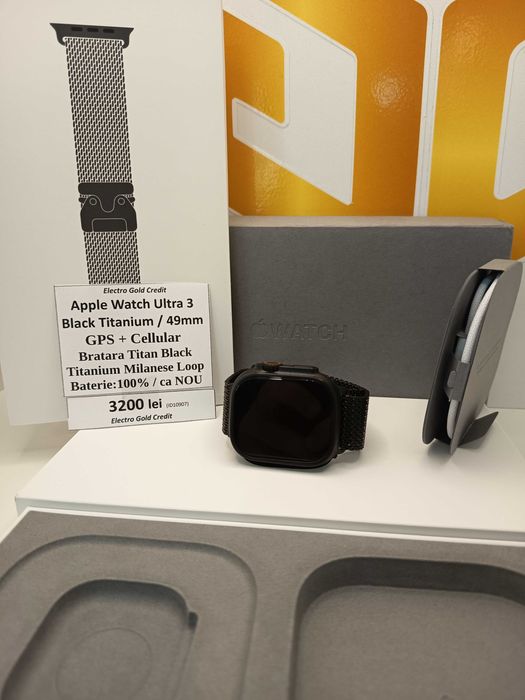 Apple Watch Ultra 3 49mm/Black Titanium/GPS+Cellular/Titanium Milanese Loop/Baterie 100%/ca NOU! ID10907