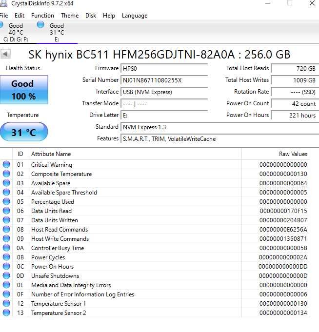 SSD Hynix NVMe 256GB  BC511 OEM HP