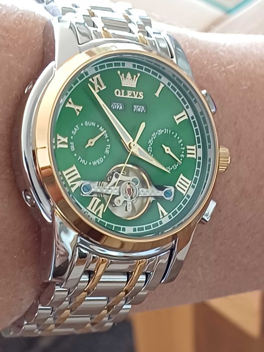 Olevs Хронограф, Автоматik,Скелет,3 ATM,HDСветещ,Мултифункции,Календар