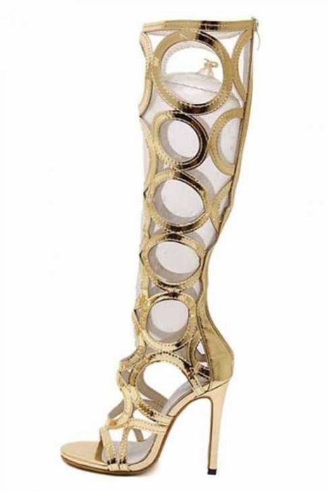 Sandale Gladiator, lungi cu toc - Vogue - Gold Sandals (37)